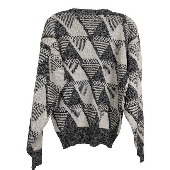 Vintage‎ Peter England Geometric Pattern gray white Acrylic Wool Mens sweater L - Picture 2 of 14